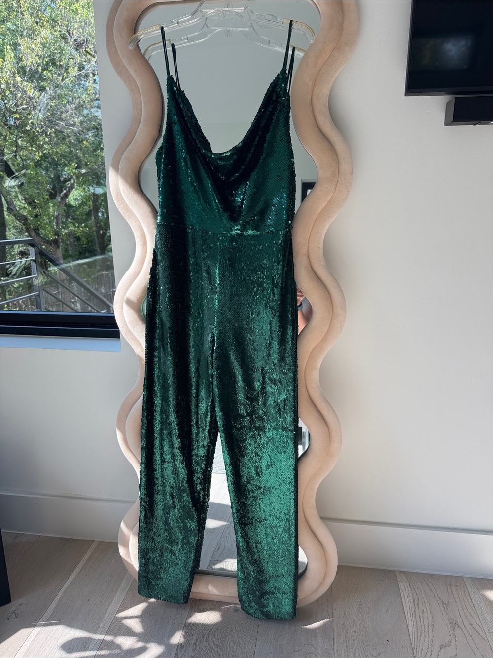 NWT Black Halo Emerald Green Sequin Jumpsuit